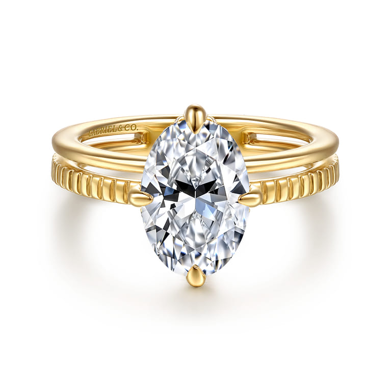 Fabie - 14K Yellow Gold Compass Prong Oval Diamond Engagement Ring - 0.08 ct - Shot 1