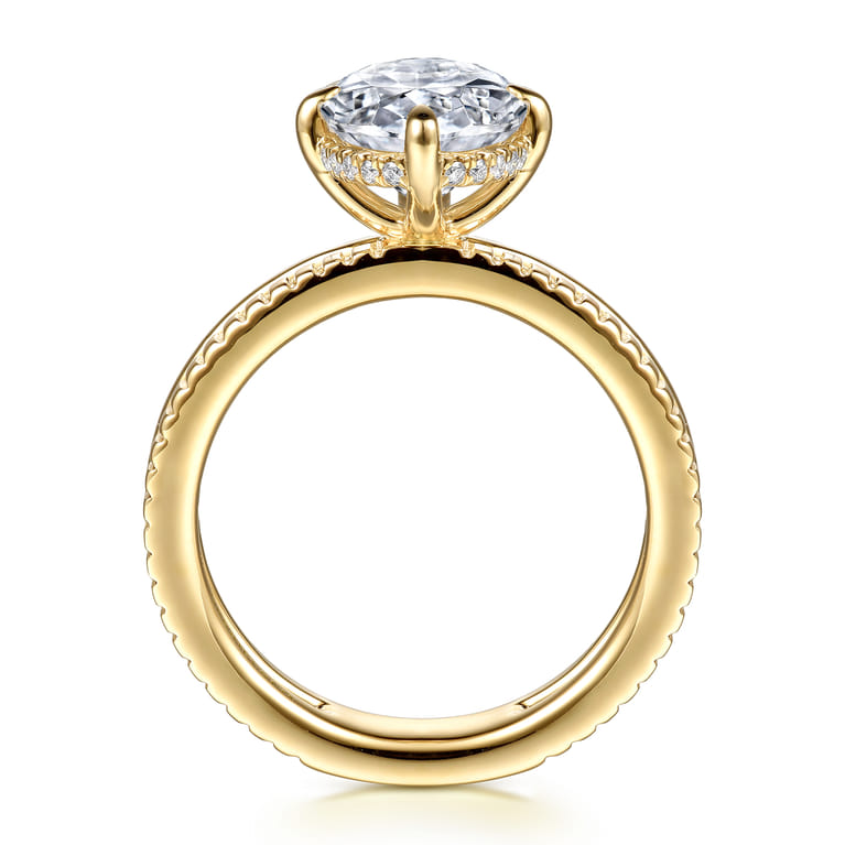 Fabie - 14K Yellow Gold Compass Prong Oval Diamond Engagement Ring - 0.08 ct - Shot 2