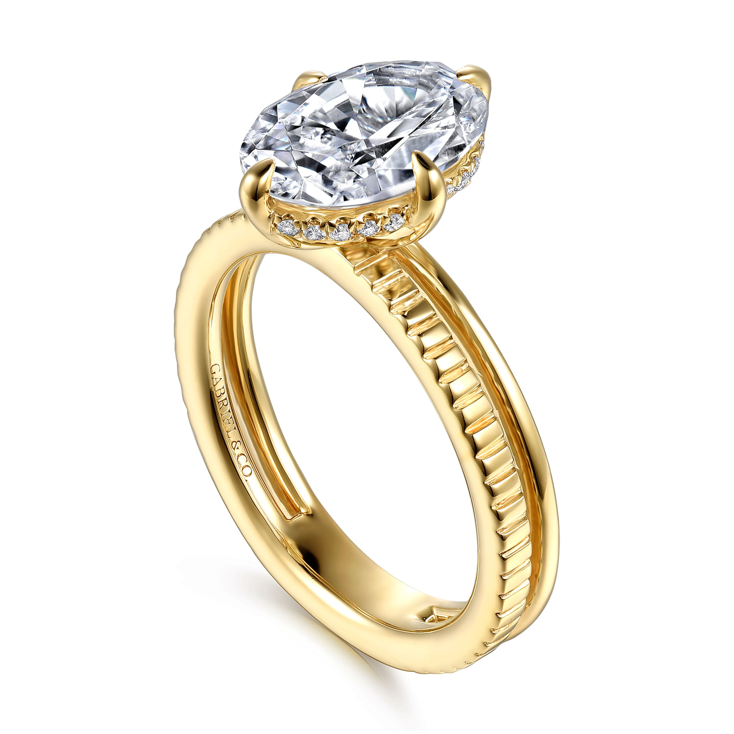 Fabie - 14K Yellow Gold Compass Prong Oval Diamond Engagement Ring - 0.08 ct - Shot 3