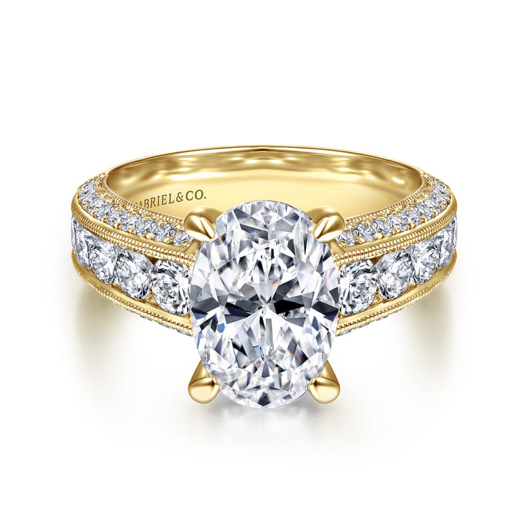 Rebecca - Vintage Inspired 14K Yellow Gold Wide Band Oval Diamond Channel Set Engagement Ring - 1.28 ct - Shot 1