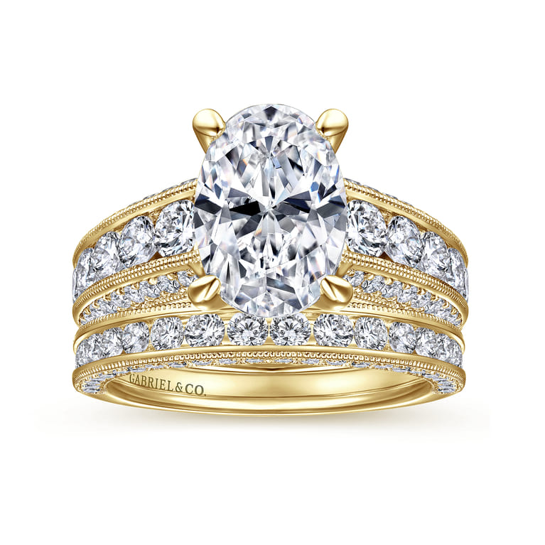 Rebecca - Vintage Inspired 14K Yellow Gold Wide Band Oval Diamond Channel Set Engagement Ring - 1.28 ct - Shot 4