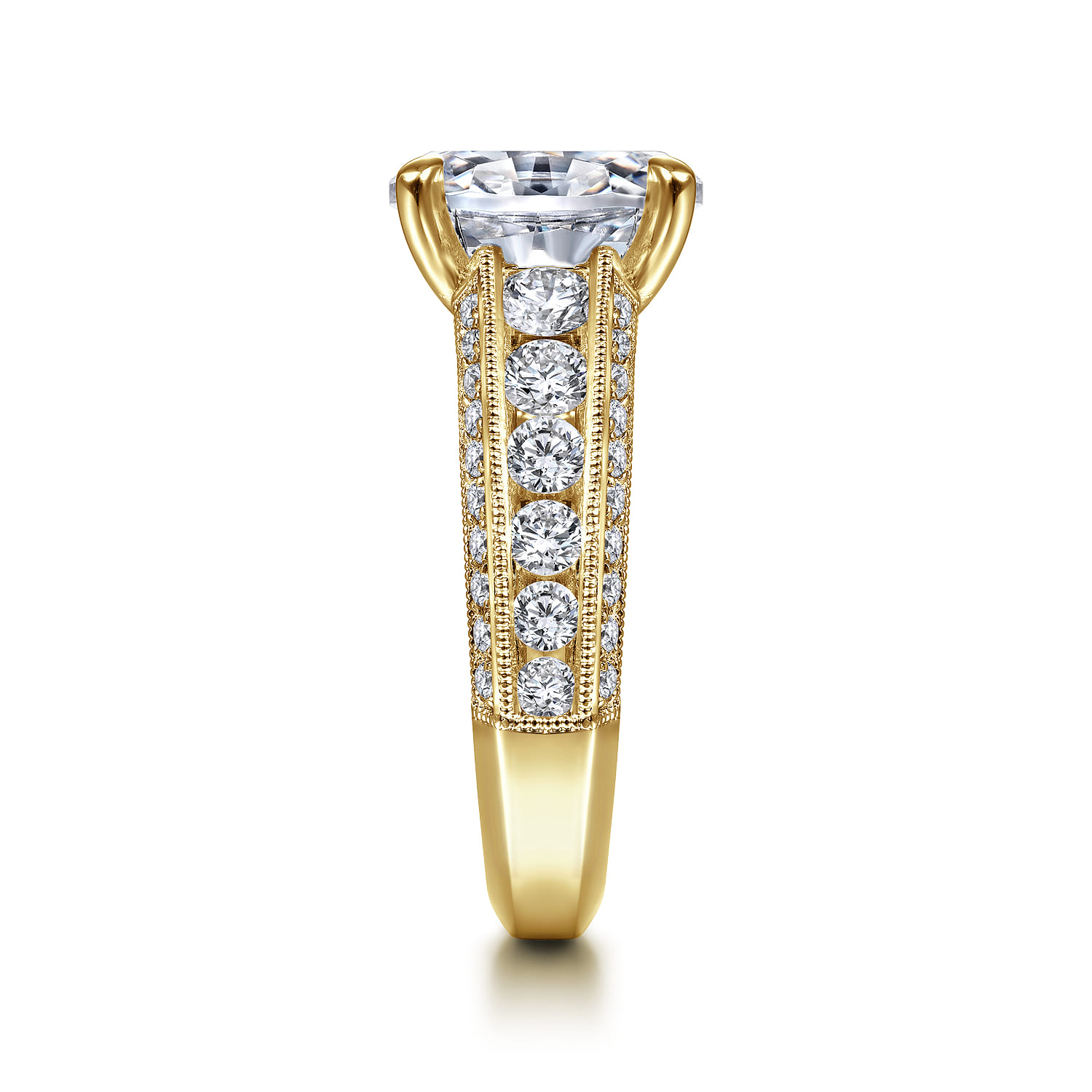Rebecca - Vintage Inspired 14K Yellow Gold Wide Band Oval Diamond Channel Set Engagement Ring - 1.28 ct - Shot 5