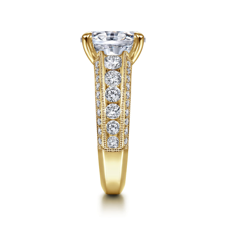 Rebecca - Vintage Inspired 14K Yellow Gold Wide Band Oval Diamond Channel Set Engagement Ring - 1.28 ct - Shot 5