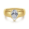 Elza - 14K Yellow Gold Bezel Prong Wide Band Pear Diamond Engagement Ring - 0.14 ct