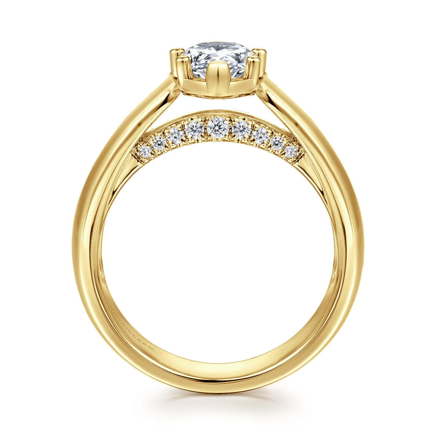 Elza - 14K Yellow Gold Bezel Prong Wide Band Pear Diamond Engagement Ring - 0.14 ct - Shot 2