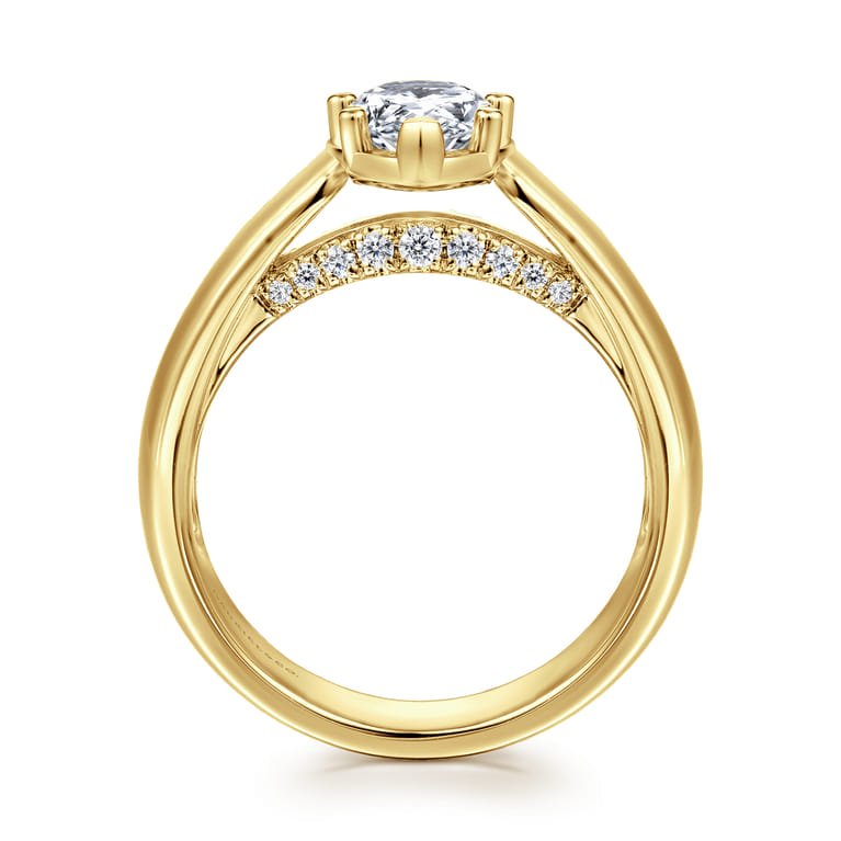 Elza - 14K Yellow Gold Bezel Prong Wide Band Pear Diamond Engagement Ring - 0.14 ct - Shot 2