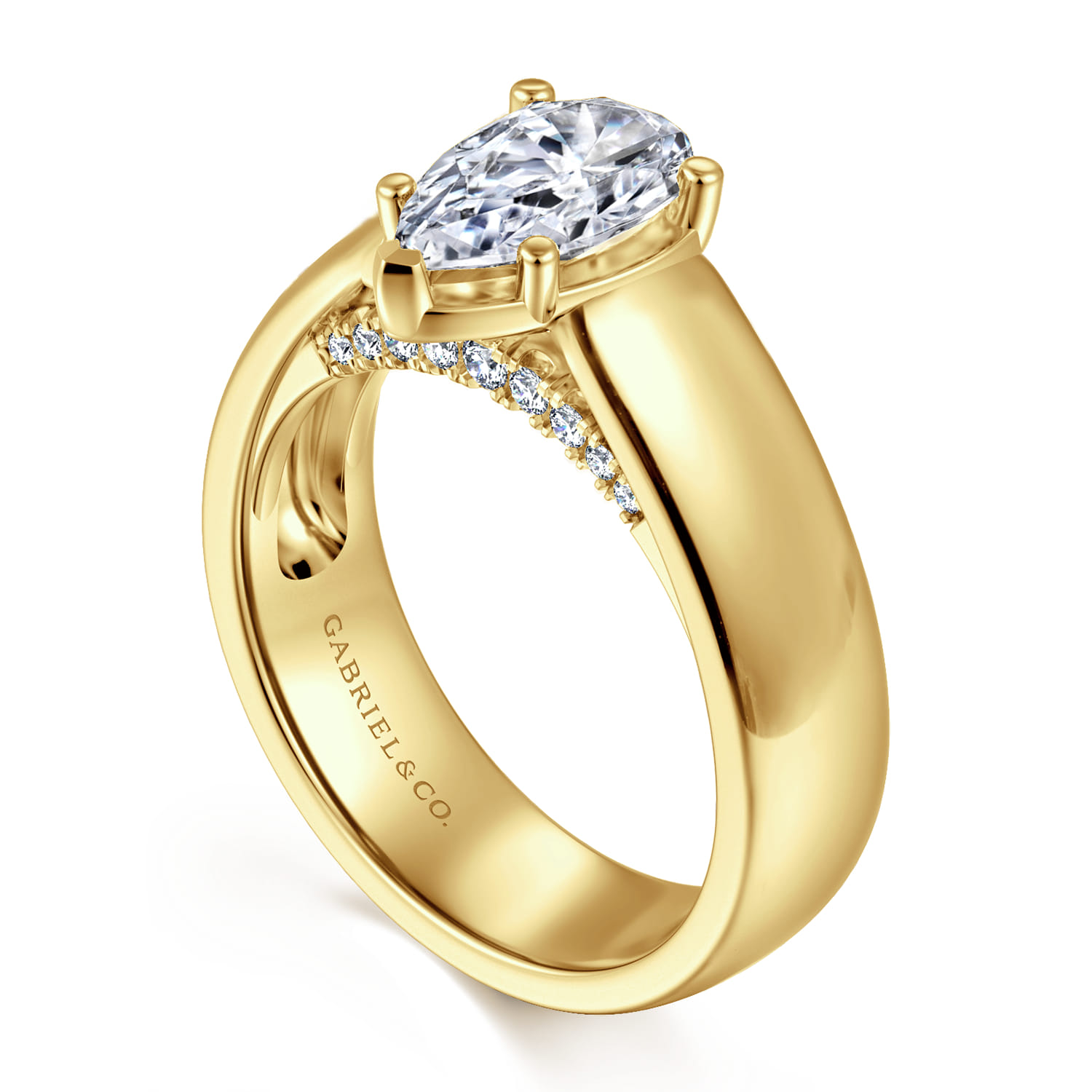 Elza - 14K Yellow Gold Bezel Prong Wide Band Pear Diamond Engagement Ring - 0.14 ct - Shot 3