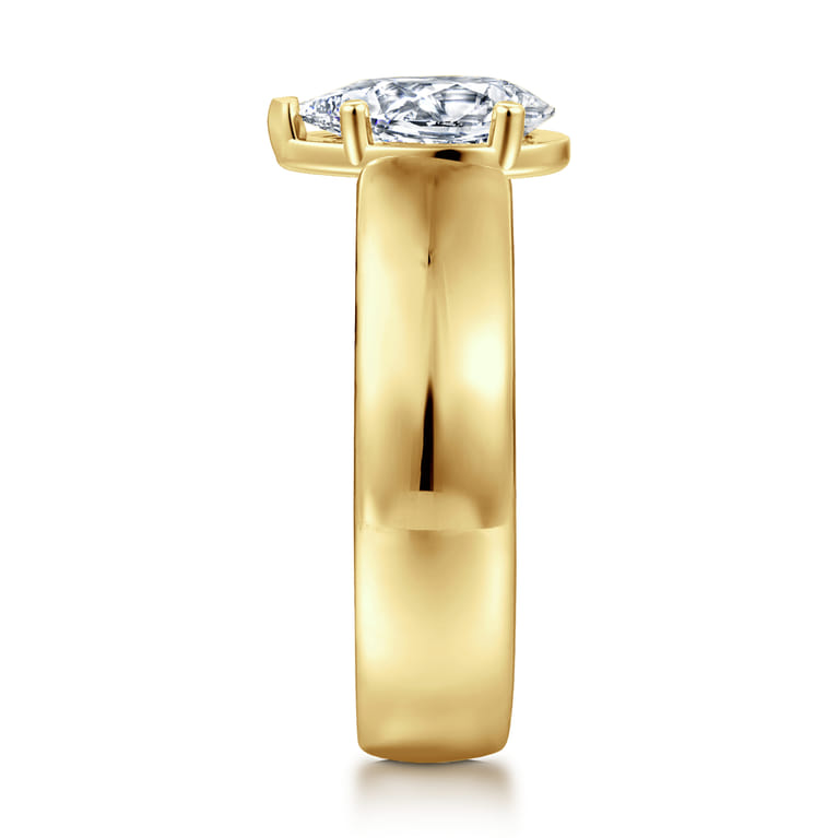Elza - 14K Yellow Gold Bezel Prong Wide Band Pear Diamond Engagement Ring - 0.14 ct - Shot 4