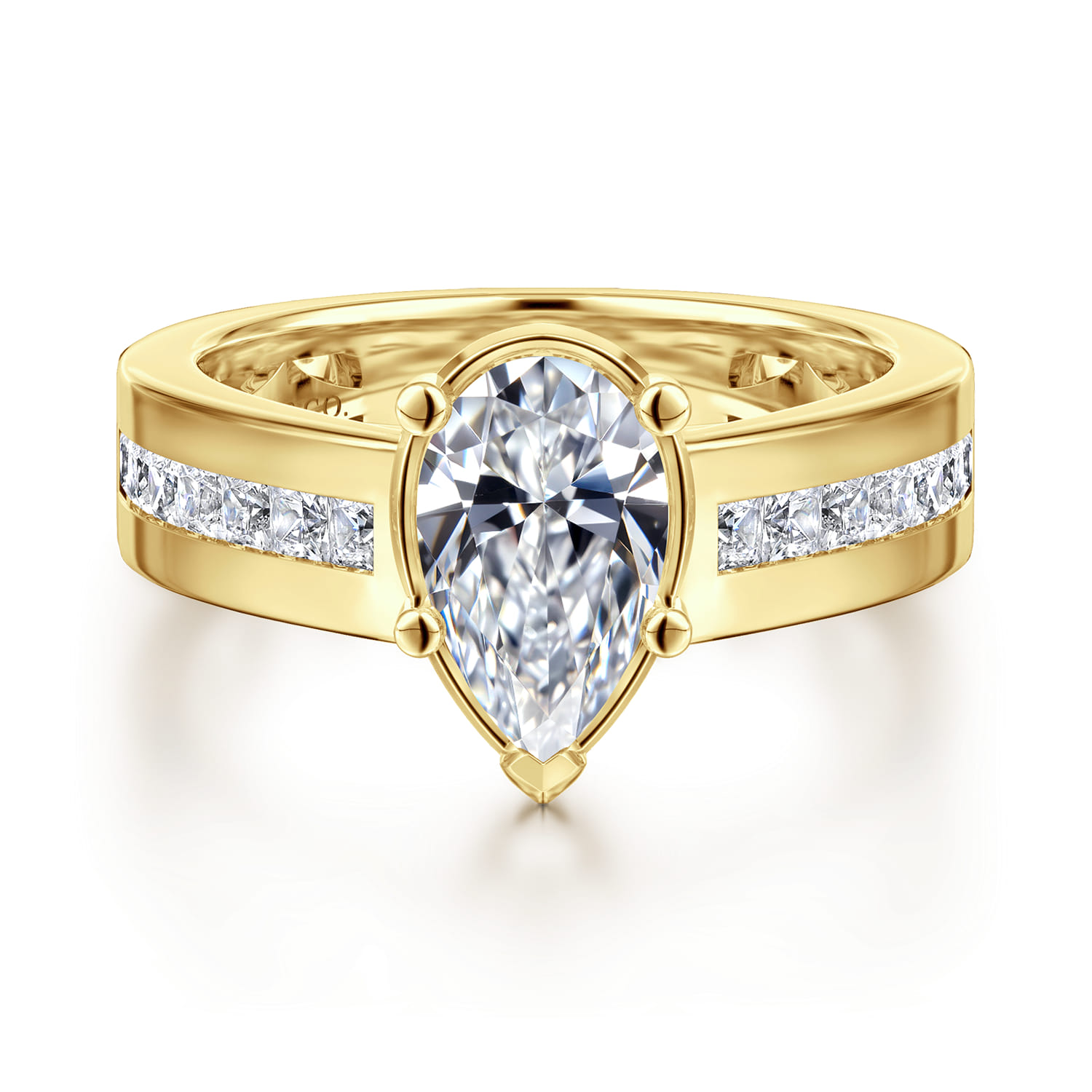 Dennise - 14K Yellow Gold Wide Band Pear Shape Diamond Engagement Ring - 0.5 ct - Shot 1