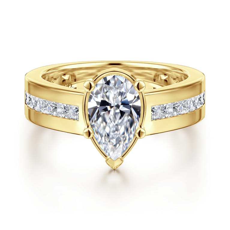 Dennise - 14K Yellow Gold Wide Band Pear Shape Diamond Engagement Ring - 0.5 ct - Shot 1