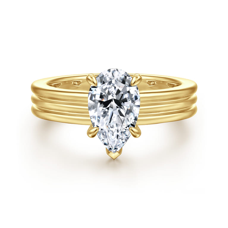 Sela - 14K Yellow Gold Pear Shape Diamond Engagement Ring - 0.07 ct - Shot 1