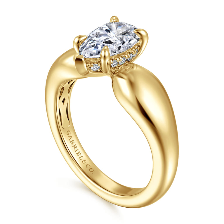 Raven - 14K Yellow Gold Pear Shape Diamond Engagement Ring - 0.08 ct - Shot 3