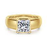 Elza - 14K Yellow Gold Bezel Prong Wide Band Princess Cut Diamond Engagement Ring - 0.14 ct