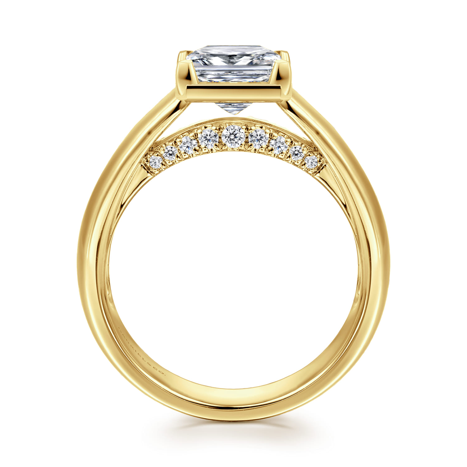 Elza - 14K Yellow Gold Bezel Prong Wide Band Princess Cut Diamond Engagement Ring - 0.14 ct - Shot 2