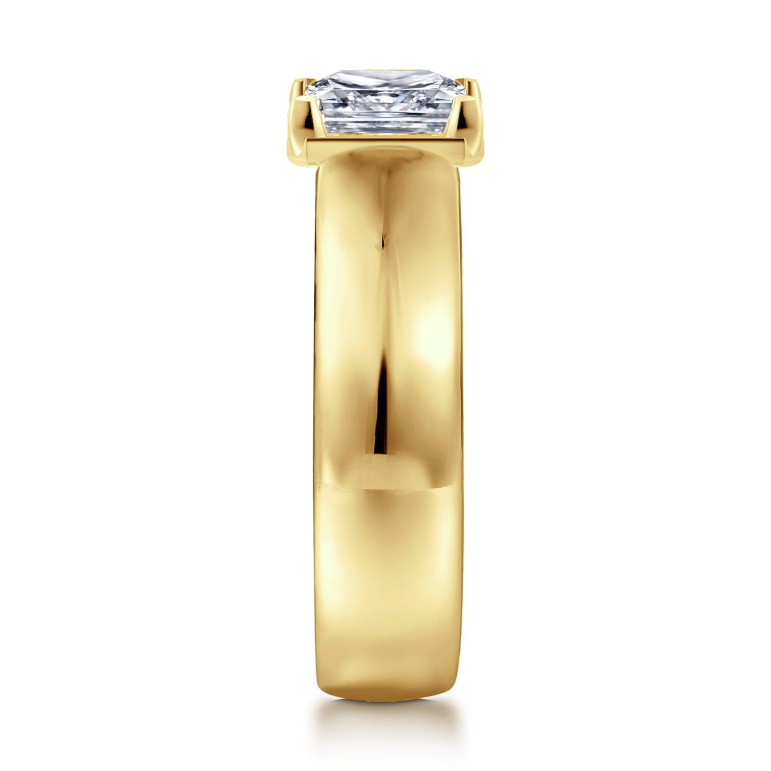 Elza - 14K Yellow Gold Bezel Prong Wide Band Princess Cut Diamond Engagement Ring - 0.14 ct - Shot 4