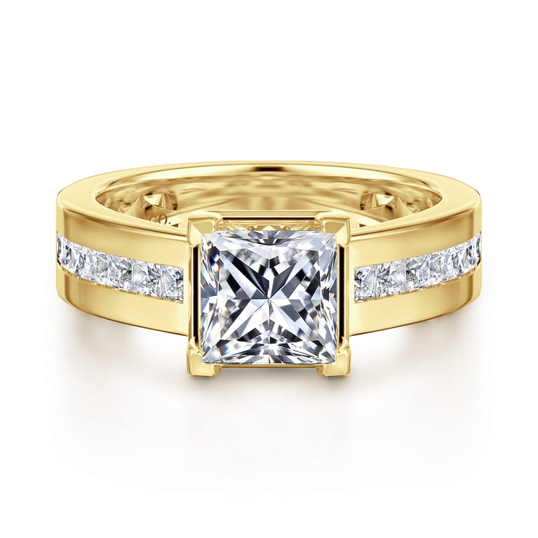 Dennise - 14K Yellow Gold Wide Band Princess Cut Diamond Engagement Ring - 0.5 ct - Shot 1