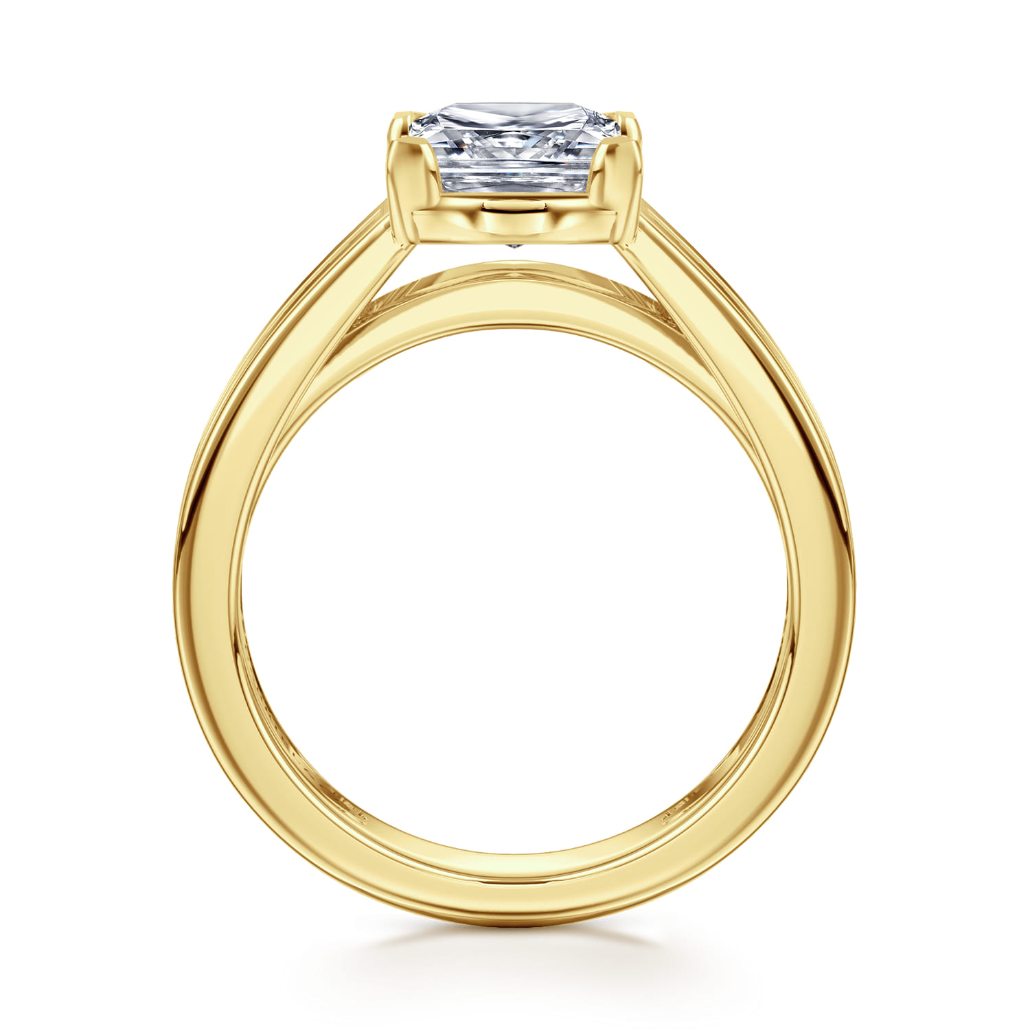 Dennise - 14K Yellow Gold Wide Band Princess Cut Diamond Engagement Ring - 0.5 ct - Shot 2