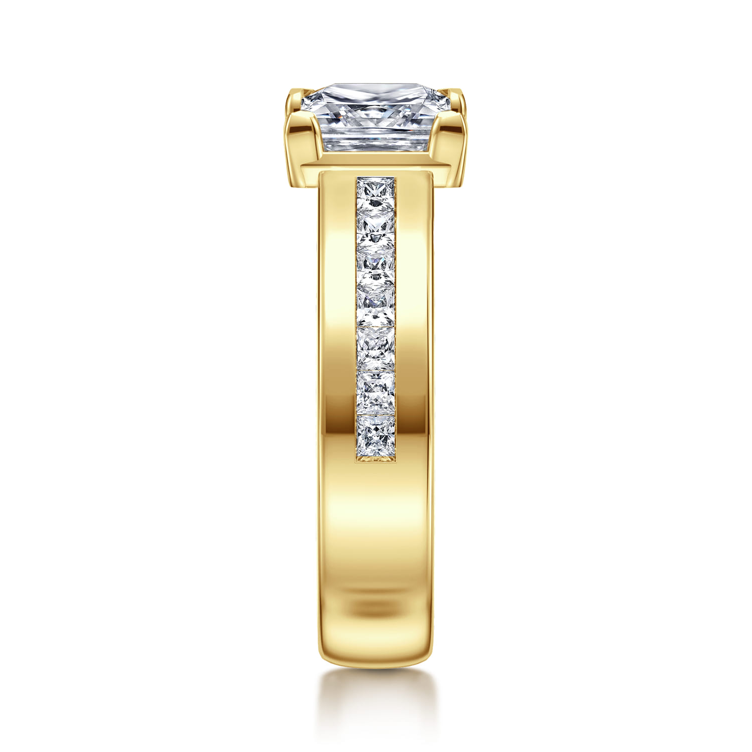 Dennise - 14K Yellow Gold Wide Band Princess Cut Diamond Engagement Ring - 0.5 ct - Shot 4