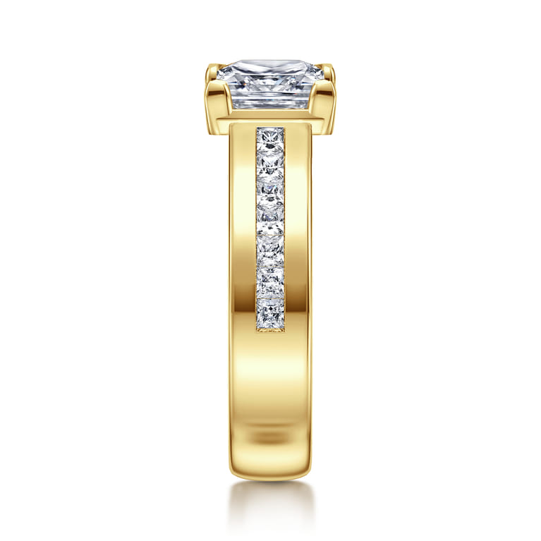 Dennise - 14K Yellow Gold Wide Band Princess Cut Diamond Engagement Ring - 0.5 ct - Shot 4