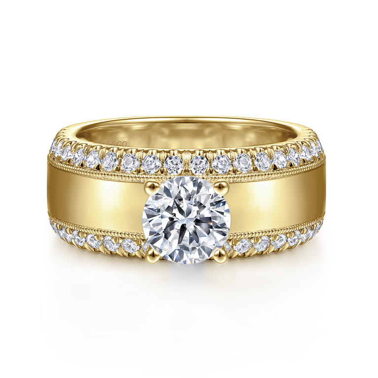 Amos - 14K Yellow Gold Round Wide Band Diamond Engagement Ring - 0.67 ct - Shot 1