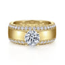 Amos - 14K Yellow Gold Round Wide Band Diamond Engagement Ring - 0.67 ct