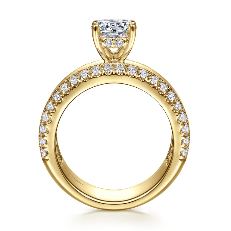 Amos - 14K Yellow Gold Round Wide Band Diamond Engagement Ring - 0.67 ct - Shot 2