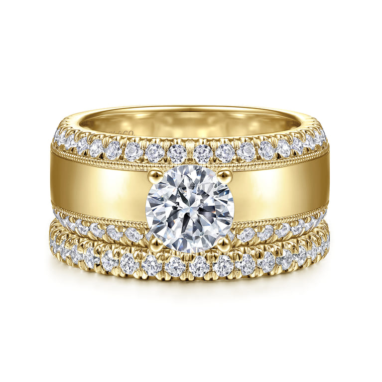 Amos - 14K Yellow Gold Round Wide Band Diamond Engagement Ring - 0.67 ct - Shot 4