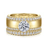Amos - 14K Yellow Gold Round Wide Band Diamond Engagement Ring - 0.67 ct