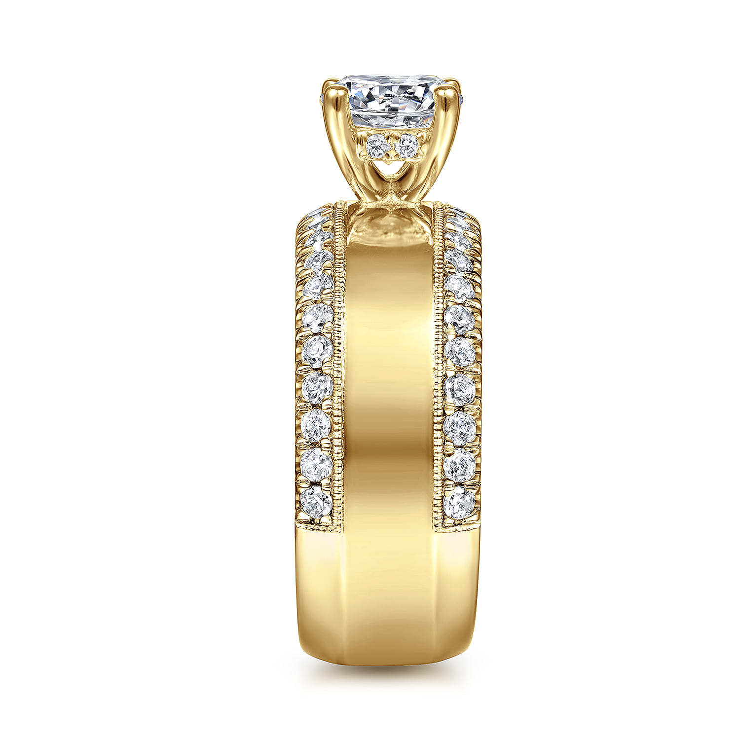 Amos - 14K Yellow Gold Round Wide Band Diamond Engagement Ring - 0.67 ct - Shot 5