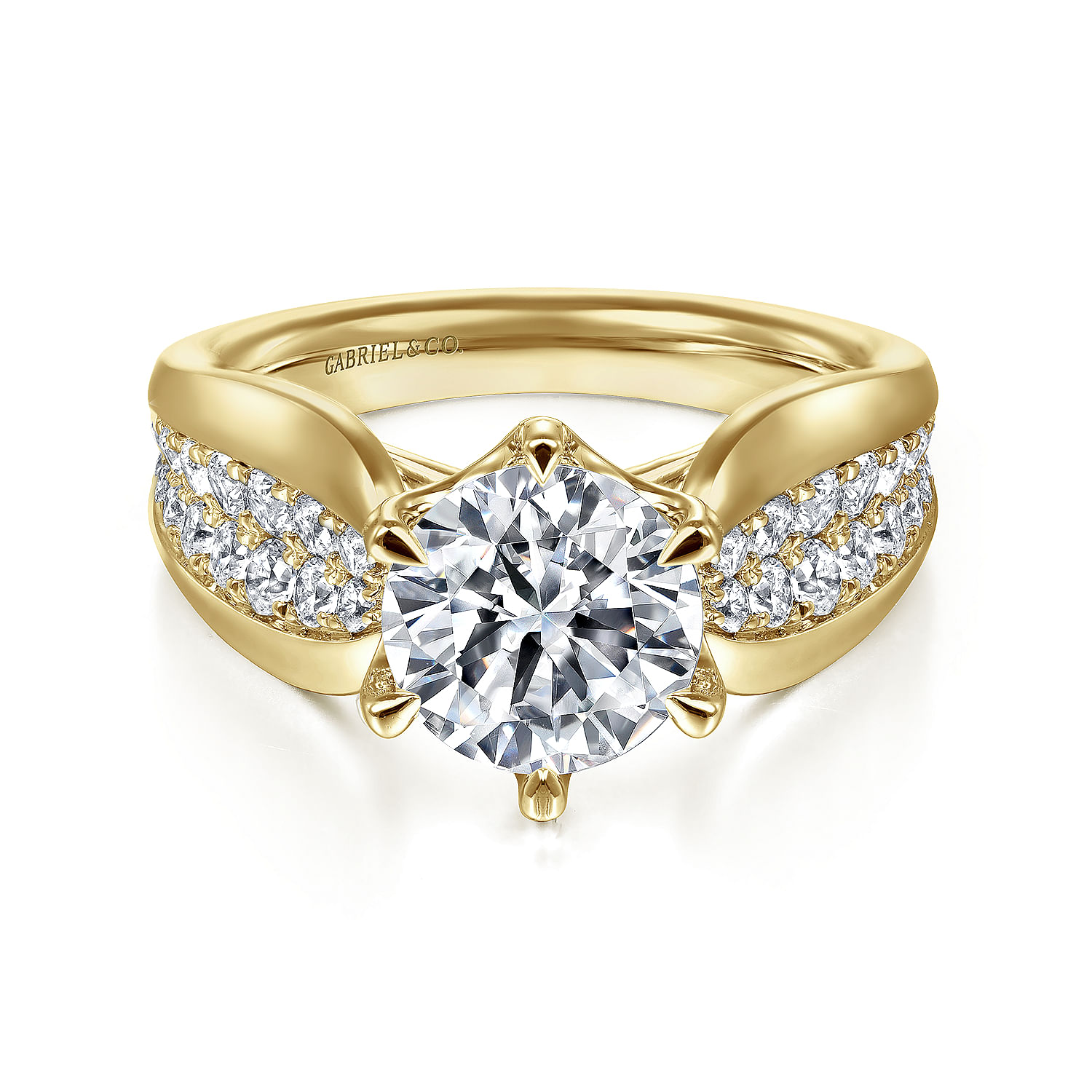 Ember - 14K Yellow Gold Wide Band Round Diamond Engagement Ring - 0.65 ct - Shot 1