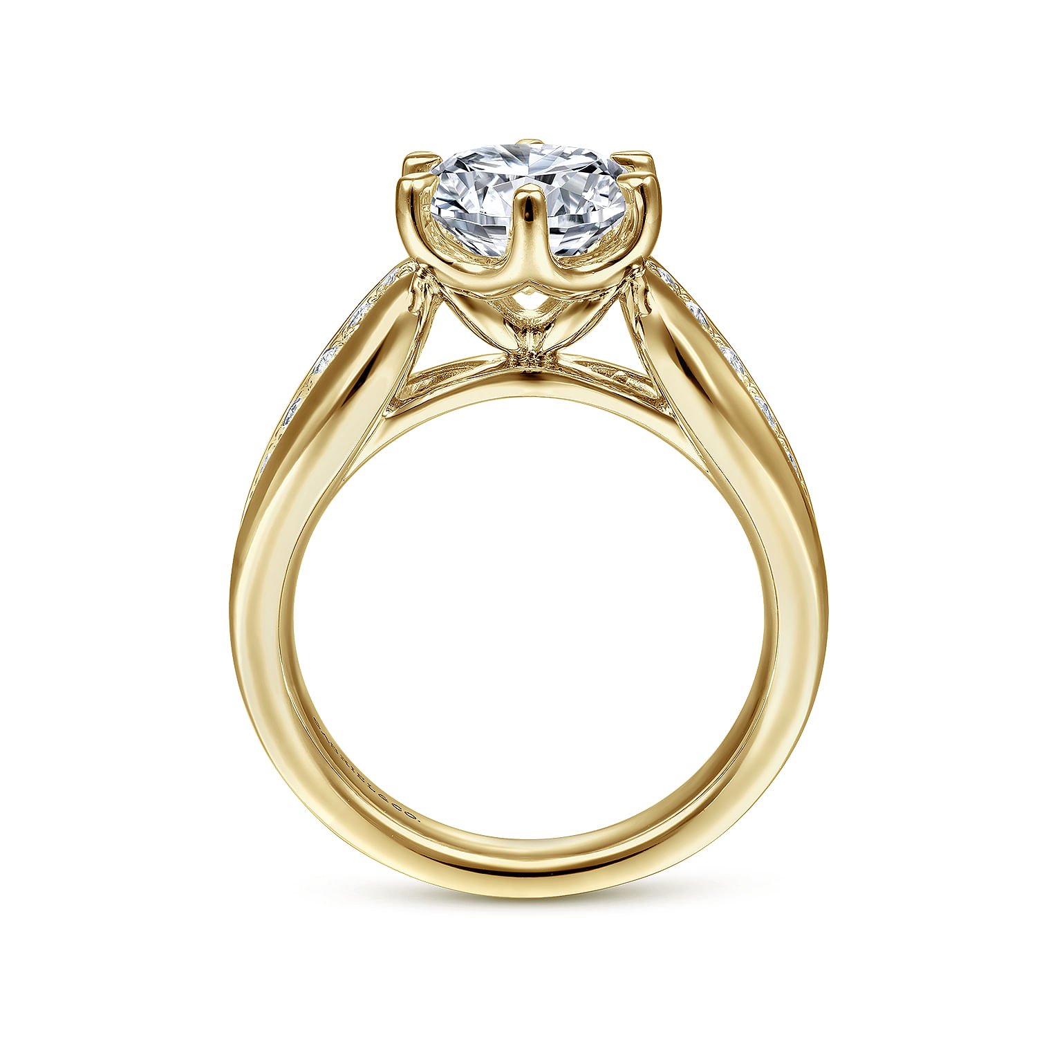 Ember - 14K Yellow Gold Wide Band Round Diamond Engagement Ring - 0.65 ct - Shot 2