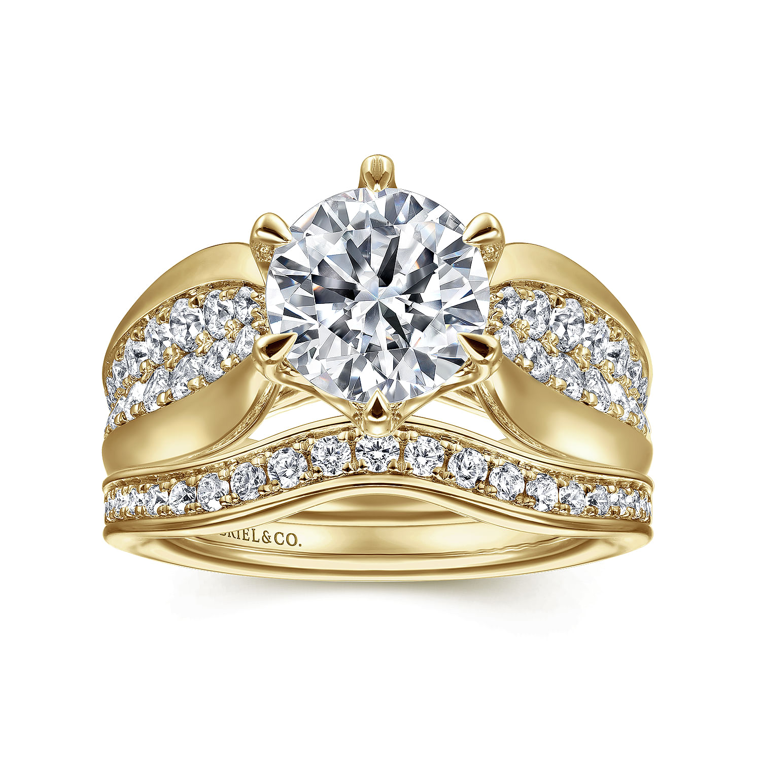 Ember - 14K Yellow Gold Wide Band Round Diamond Engagement Ring - 0.65 ct - Shot 4