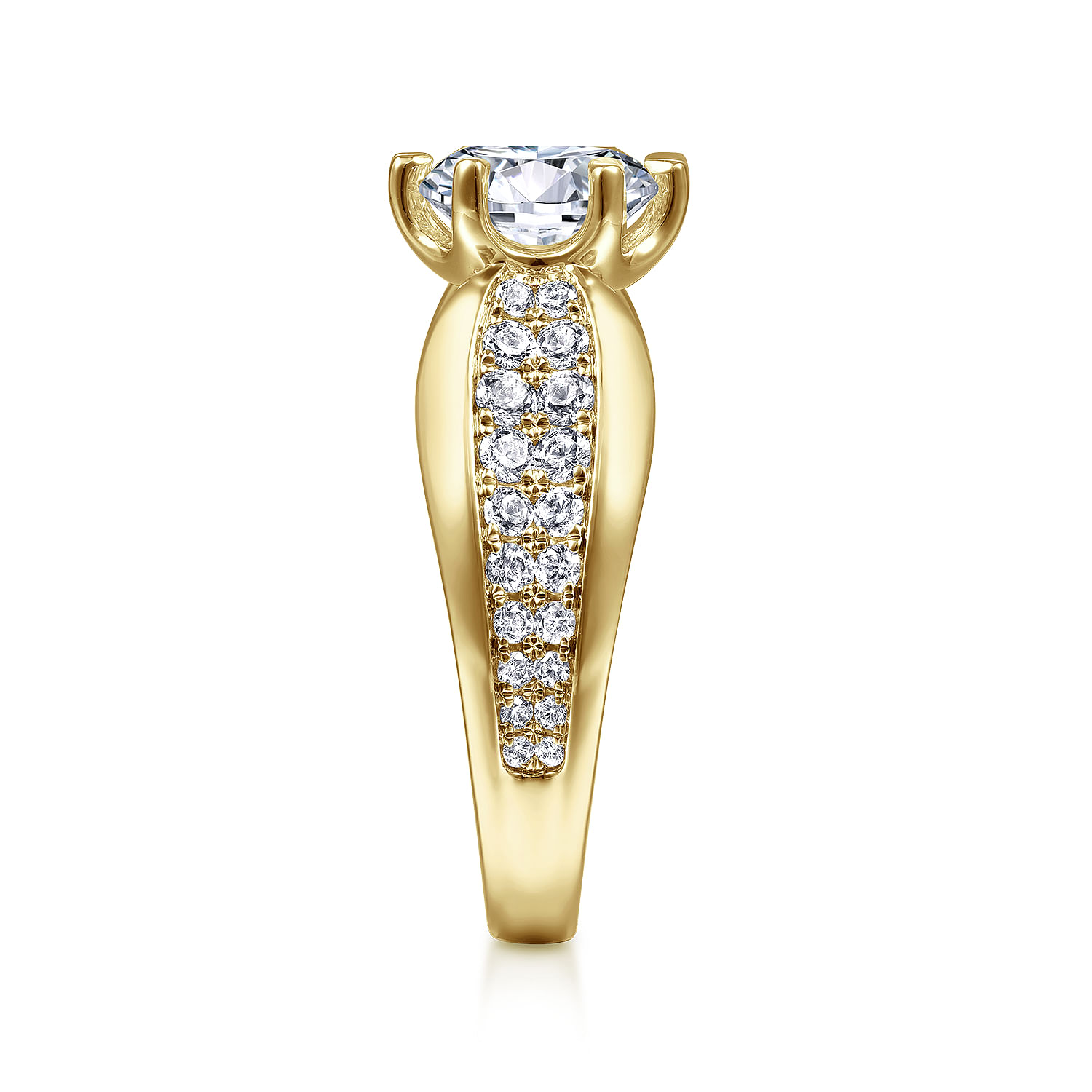 Ember - 14K Yellow Gold Wide Band Round Diamond Engagement Ring - 0.65 ct - Shot 5