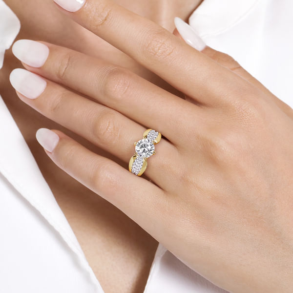 14k Wide Band Ring 14K Yellow Gold Wide Band Round Diamond