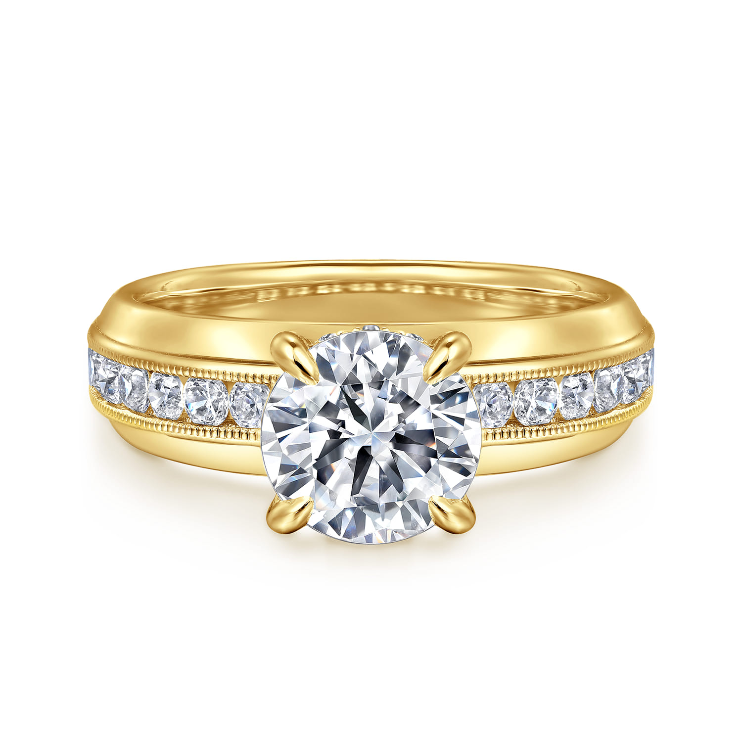 Caris - 14K Yellow Gold Round Channel Set Diamond Engagement Ring - 0.6 ct - Shot 1