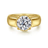 Elza - 14K Yellow Gold Bezel Prong Wide Band Round Diamond Engagement Ring - 0.12 ct