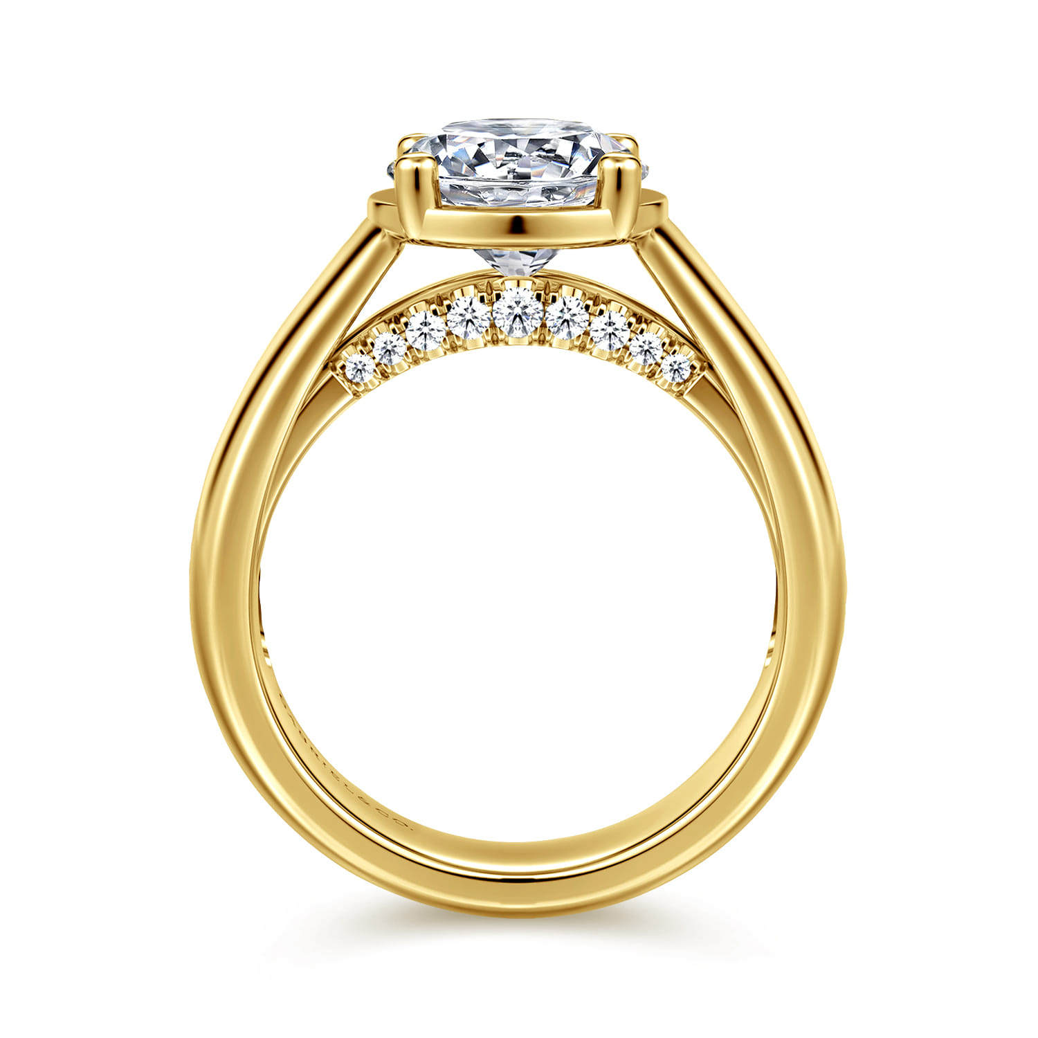 Elza - 14K Yellow Gold Bezel Prong Wide Band Round Diamond Engagement Ring - 0.12 ct - Shot 2