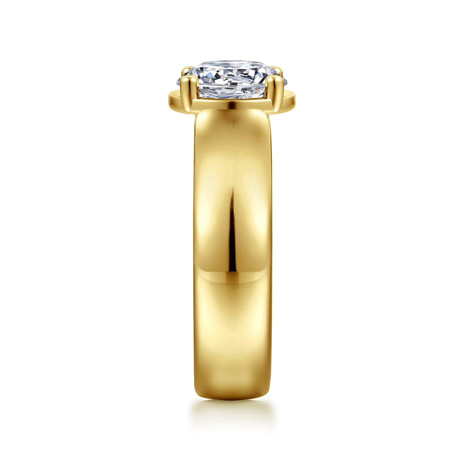 Elza - 14K Yellow Gold Bezel Prong Wide Band Round Diamond Engagement Ring - 0.12 ct - Shot 5