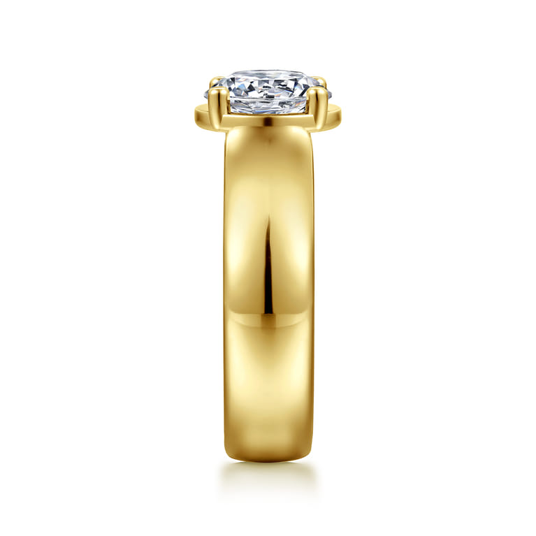 Elza - 14K Yellow Gold Bezel Prong Wide Band Round Diamond Engagement Ring - 0.12 ct - Shot 5
