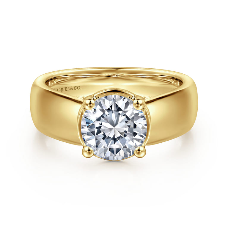 Elza - 14K Yellow Gold Bezel Prong Wide Band Round Diamond Engagement Ring - 0.08 ct - Shot 1