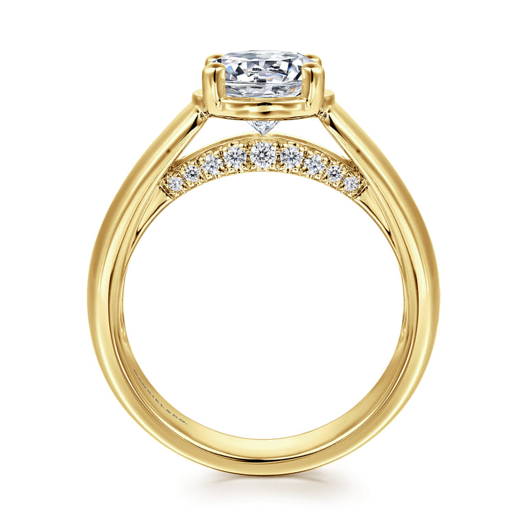 Elza - 14K Yellow Gold Bezel Prong Wide Band Round Diamond Engagement Ring - 0.08 ct - Shot 2