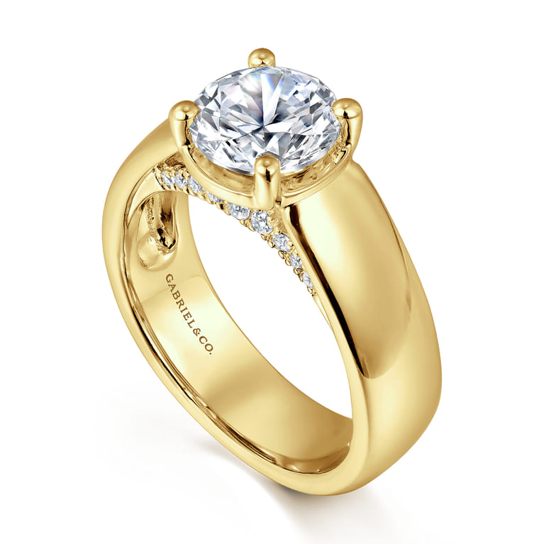 Elza - 14K Yellow Gold Bezel Prong Wide Band Round Diamond Engagement Ring - 0.08 ct - Shot 3
