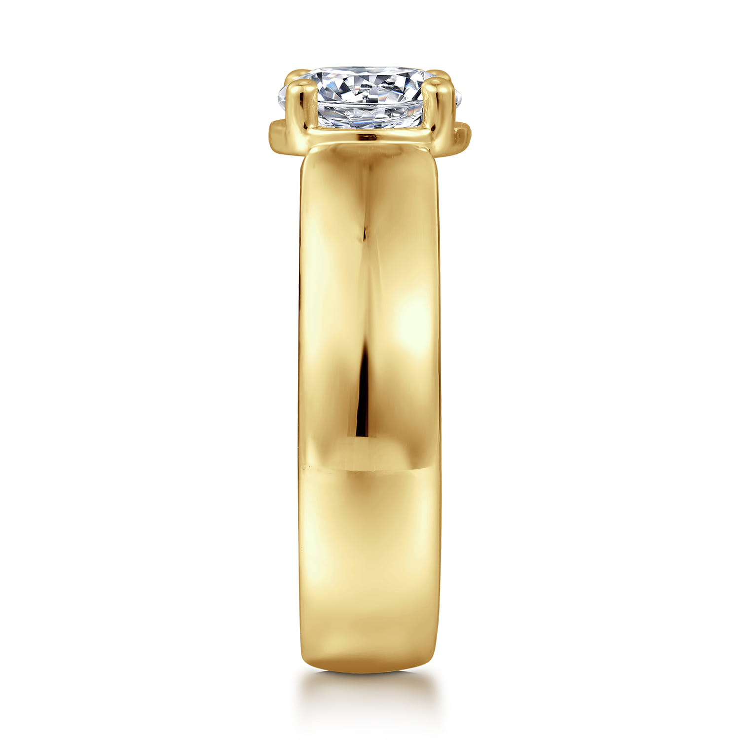 Elza - 14K Yellow Gold Bezel Prong Wide Band Round Diamond Engagement Ring - 0.08 ct - Shot 5