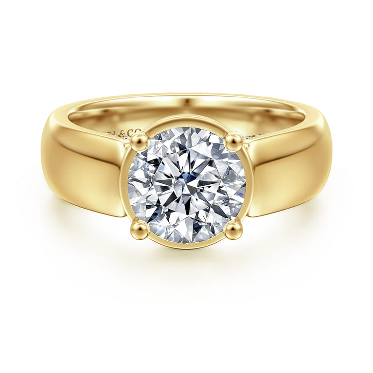 Elza - 14K Yellow Gold Bezel Prong Wide Band Round Diamond Engagement Ring - 0.14 ct - Shot 1