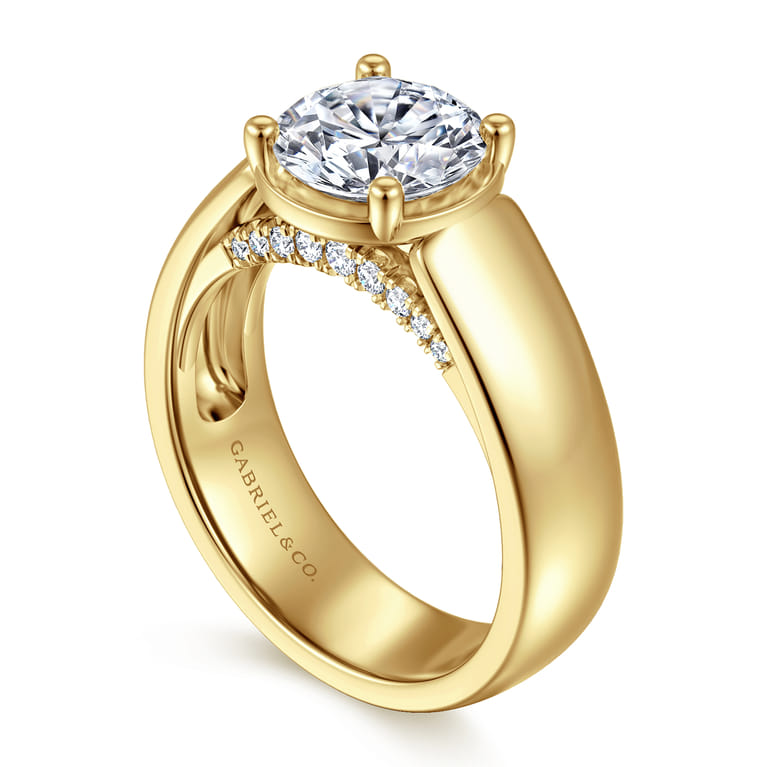 Elza - 14K Yellow Gold Bezel Prong Wide Band Round Diamond Engagement Ring - 0.14 ct - Shot 3