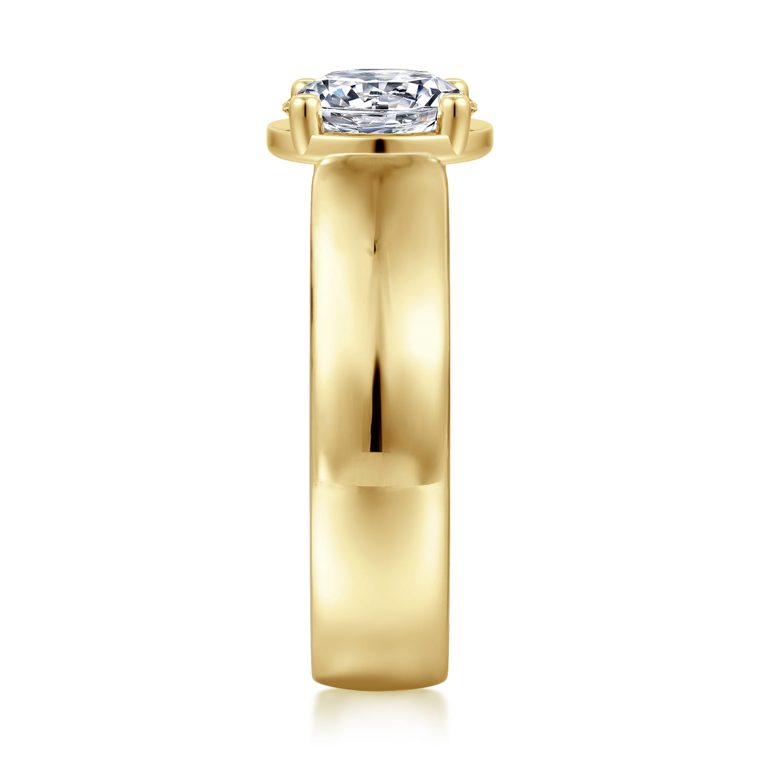 Elza - 14K Yellow Gold Bezel Prong Wide Band Round Diamond Engagement Ring - 0.14 ct - Shot 4