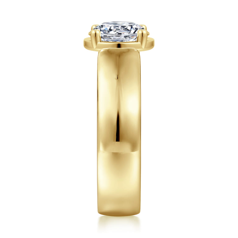 Elza - 14K Yellow Gold Bezel Prong Wide Band Round Diamond Engagement Ring - 0.14 ct - Shot 4