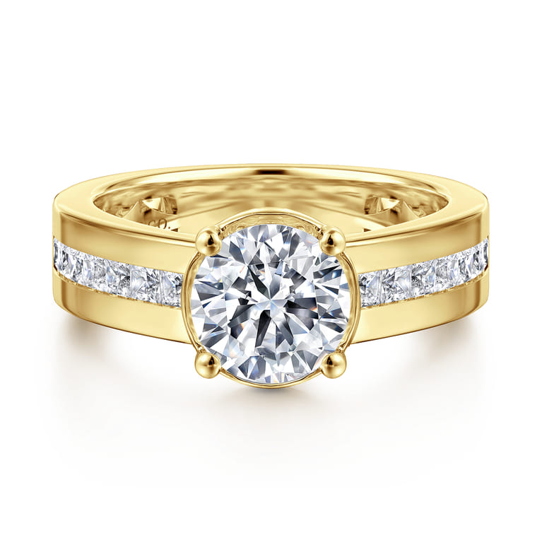 Dennise - 14K Yellow Gold Bezel Prong Wide Band Round Diamond Engagement Ring - 0.5 ct - Shot 1