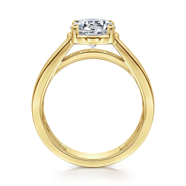 Dennise - 14K Yellow Gold Bezel Prong Wide Band Round Diamond Engagement Ring - 0.5 ct - Shot 2