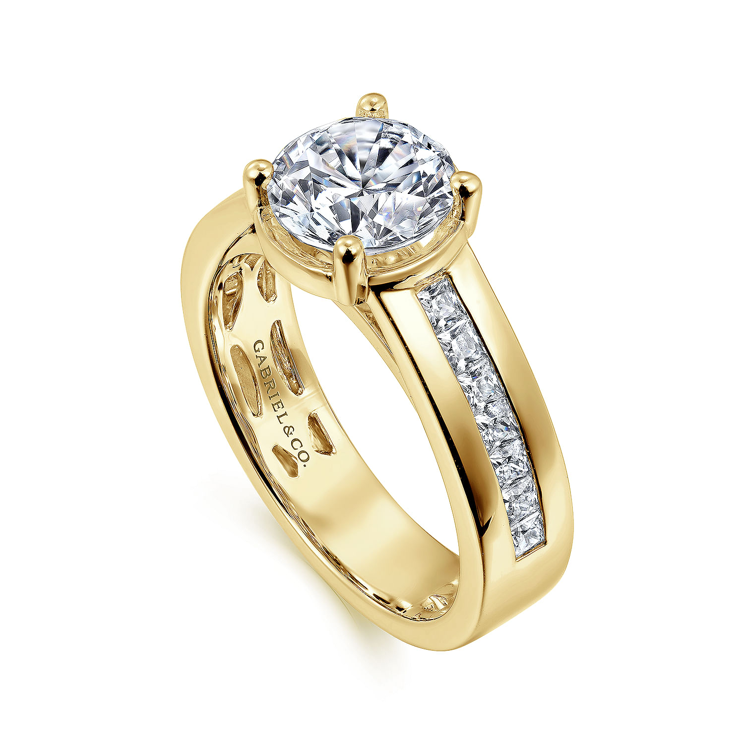 Dennise - 14K Yellow Gold Wide Band Round Diamond Engagement Ring - 0.5 ct - Shot 3